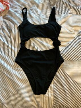 aerie Black Cutout One-Piece Swimsuit, Size M
